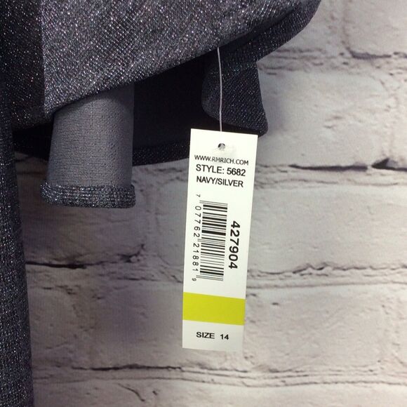 R&M Richards Party Dress Womens Size 14 Navy/Silver Metallic Cruise Bell Sleeve - Picture 8 of 10